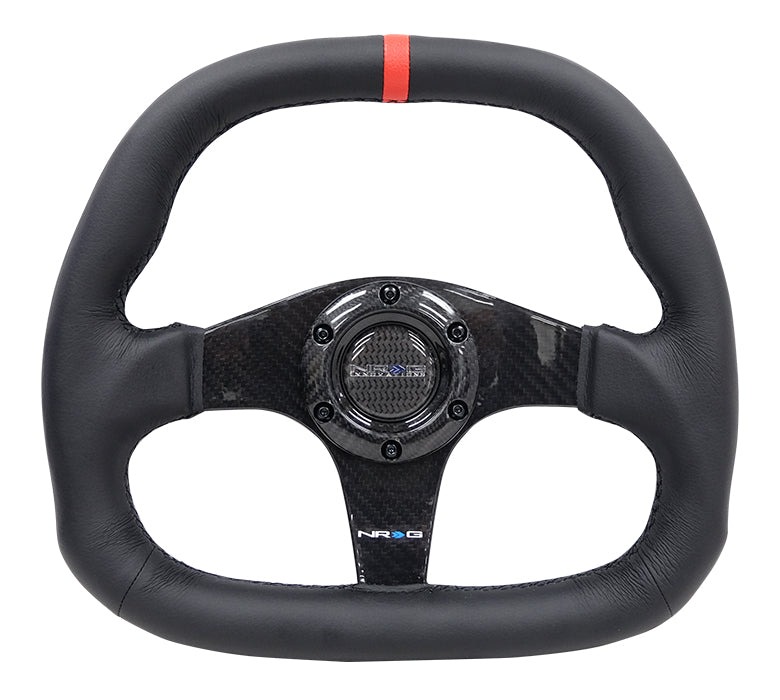 CARBON FIBER STEERING WHEEL FLAT BOTTOM WRAPPED LEATHER