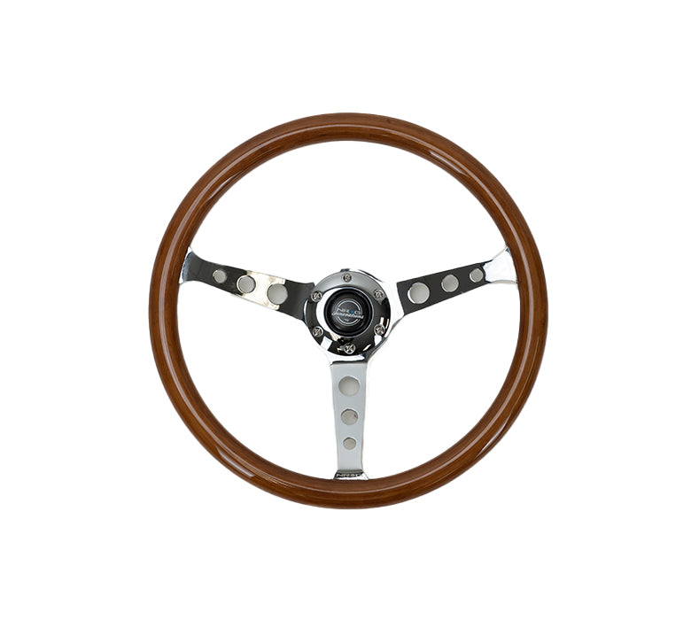 BAMBOO WOODGRAIN STEERING WHEEL CHROME DARK