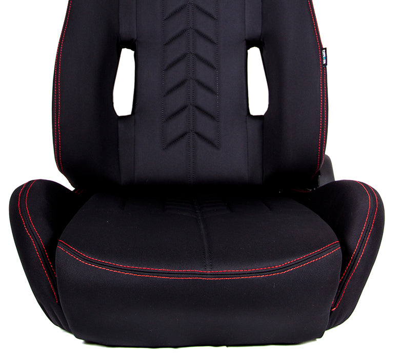 NRG Innovations Type-R Fully Reclinable Lightweight Seats With Sliders - Red Stitch (Pair)