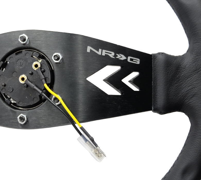 NRG Innovations RST-023MB-R 350mm Black Leather Steering Wheel (Black Spokes)