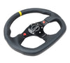 NRG Innovations Flat Bottom Steering Wheel RST-024MB-R-Y - Black With Blue Stitch & Center Mark