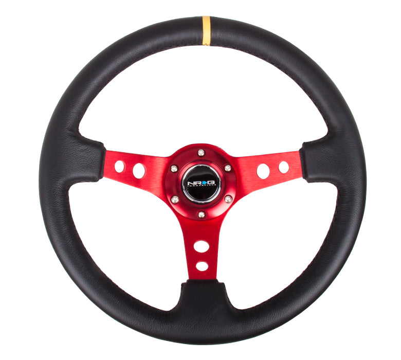 NRG Innovations Steering Wheel Deep Dish 3 Inches Red Leather with NRG Innovations Steering Wheel Deep Dish 3 Inches Red Leather with