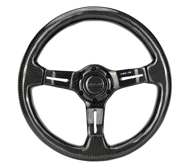 BARTOO 14 Inch Universal Carbon Fiber Look Racing Steering Wheel - Deep Dish, 6-Bolt, With Horn & Finger Grips